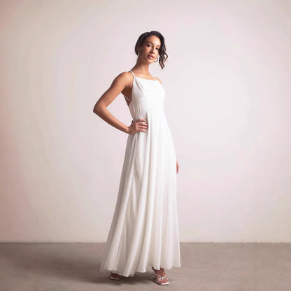 DALYA Robe longue unie dos nu à bretelles croisées avec fente haute