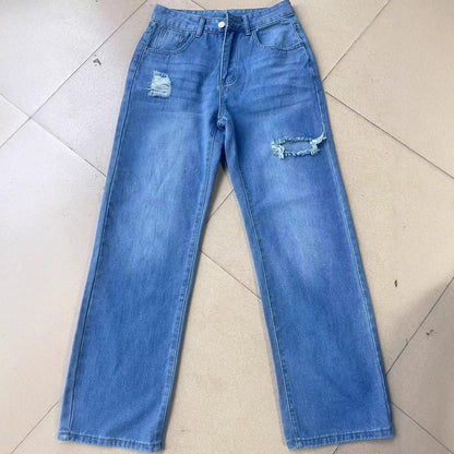 HARDOSI Pantalon en denim lavé à trous pour femmes