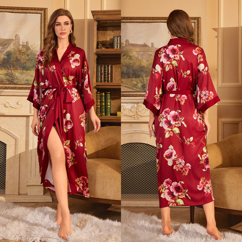 BORDY robe de chambre élégante en satin ombré avec laçage style luxueux