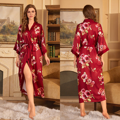 BORDY robe de chambre élégante en satin ombré avec laçage style luxueux