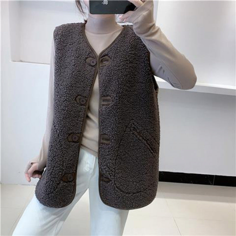 WINIS Gilet femme ample en fourrure effet laine d’agneau