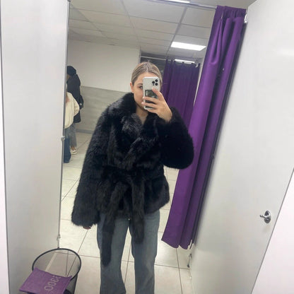 CHEKFA, Manteau ample en peluche avec col polo