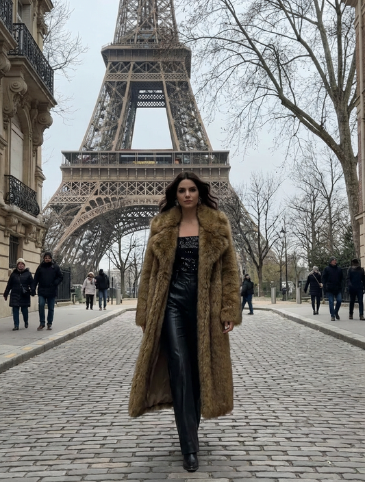 MELAYA Manteau long en fourrure douce