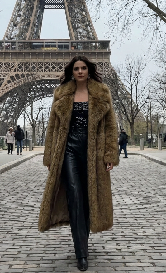 MELAYA Manteau long en fourrure douce