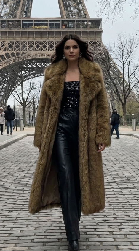 MELAYA Manteau long en fourrure douce