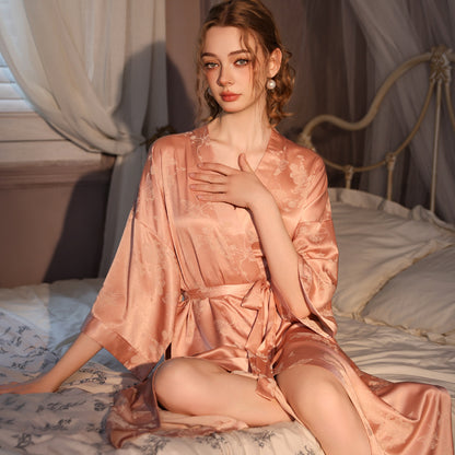 VILARI Robe de nuit d’été pour femme en satin jacquard haut de gamme
