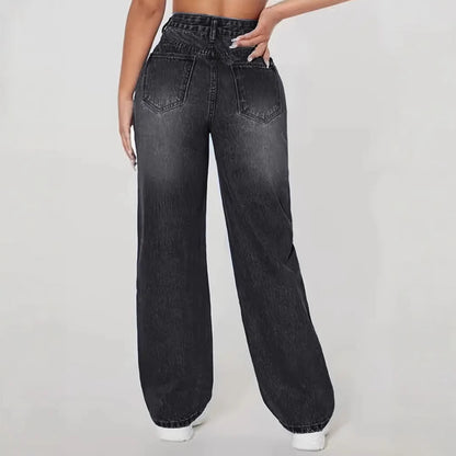 HARDOSI Pantalon en denim lavé à trous pour femmes