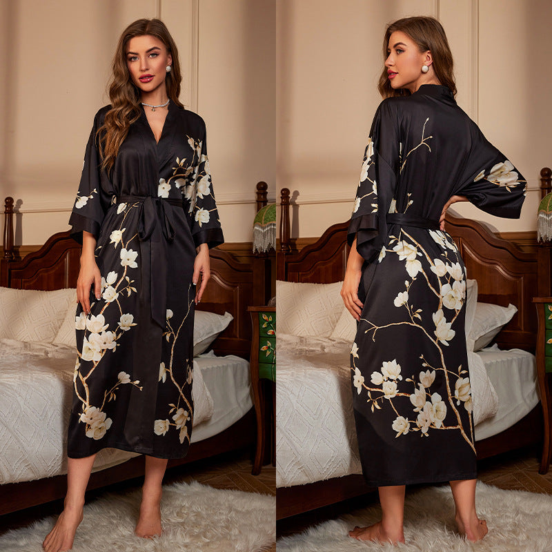 BORDY robe de chambre élégante en satin ombré avec laçage style luxueux