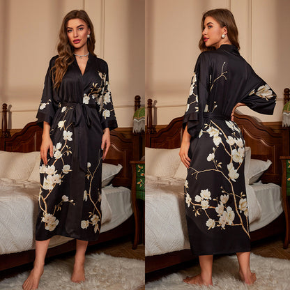 BORDY robe de chambre élégante en satin ombré avec laçage style luxueux