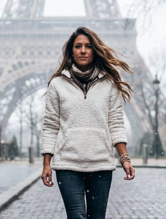 NWICHI Sweat zippé en fausse fourrure de mouton pour femme