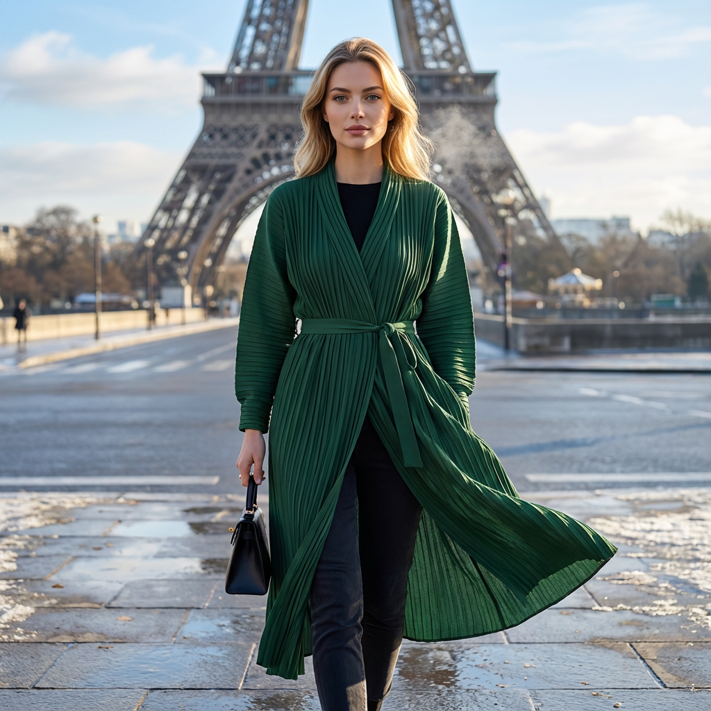 ROWAN Trench long pour femme, confectionné à plis manuels