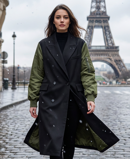 DORRATI Manteau trench cardigan à double col tailleur, style décontracté et raffiné