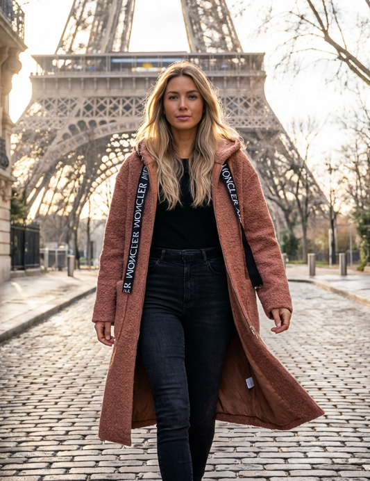 JEBLI Manteau à capuche en laine d’agneau.