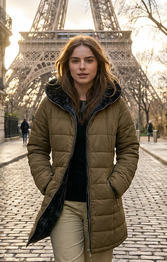 JWIKTA Veste à capuche, chaude, matelassée en coton.