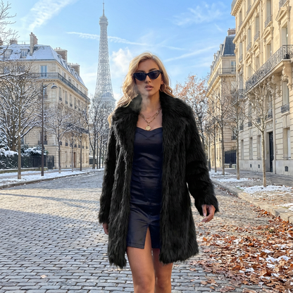 SKAYRI Manteau long pour femme à col tailleur en fourrure