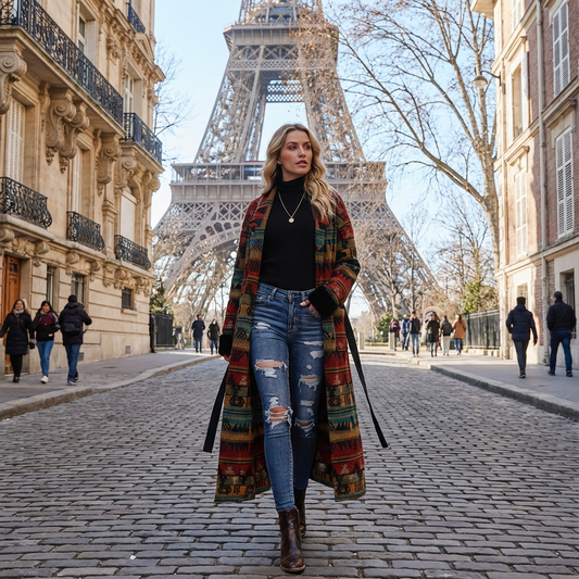 GEDAMI Trench-coat long pour femme, réversible, imprimé, avec col à revers à l’anglaise