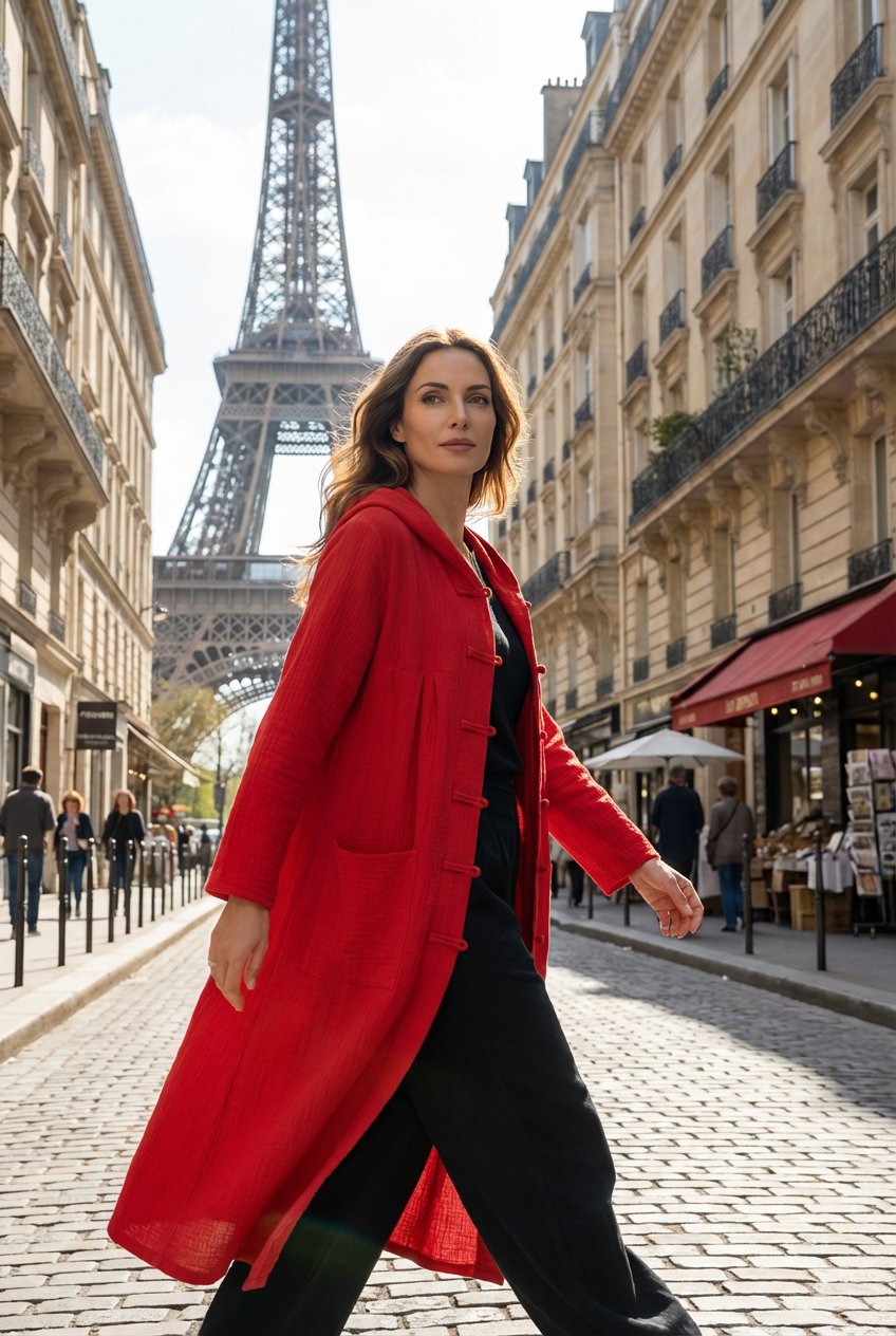 ANTARA Manteau rétro à capuche de style national – Robe cape par-dessus