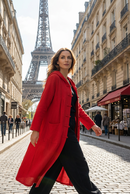 ANTARA Manteau rétro à capuche de style national – Robe cape par-dessus