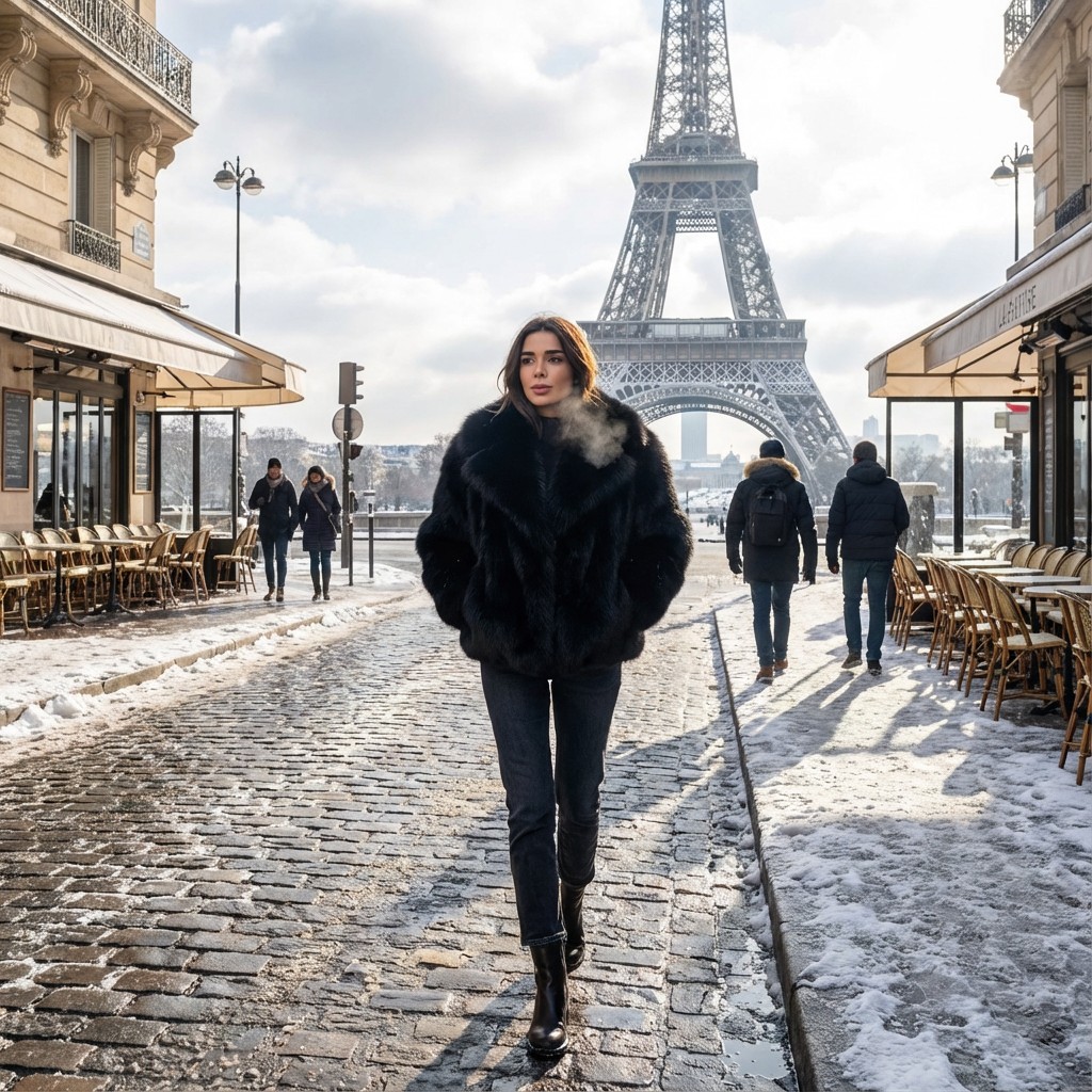 DAFYA manteau court en fourrure