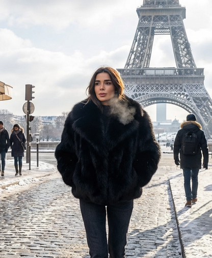 DAFYA manteau court en fourrure