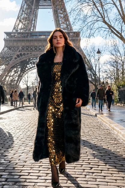 MELAYA Manteau long en fourrure douce