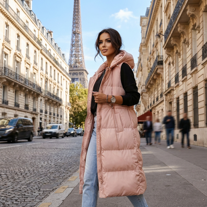 MIRKAJ Gilet long en coton à capuche – Style slim