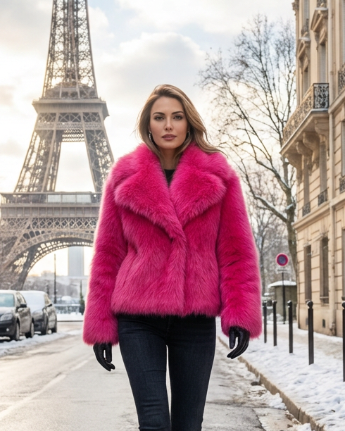 DAFYA manteau court en fourrure