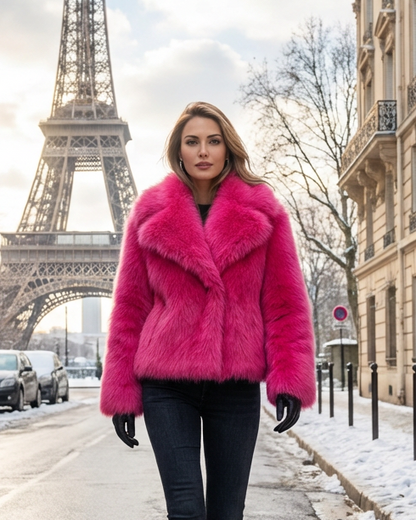 DAFYA manteau court en fourrure