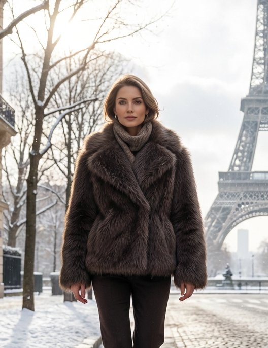 DAFYA manteau court en fourrure