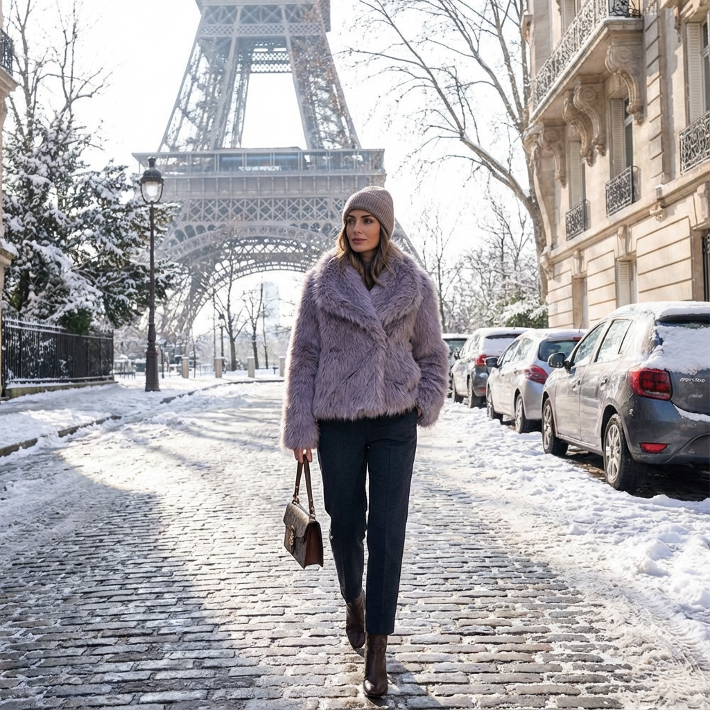 DAFYA manteau court en fourrure