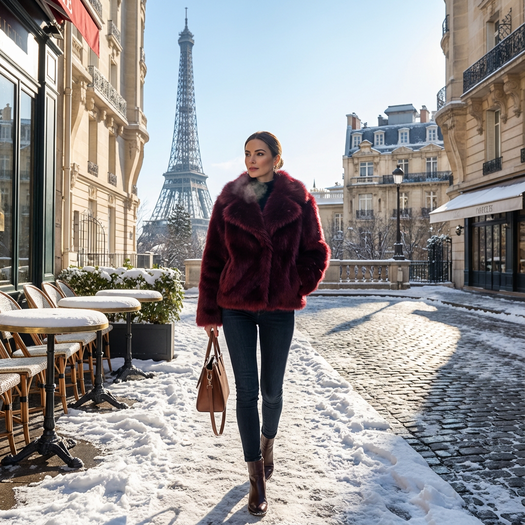 DAFYA manteau court en fourrure